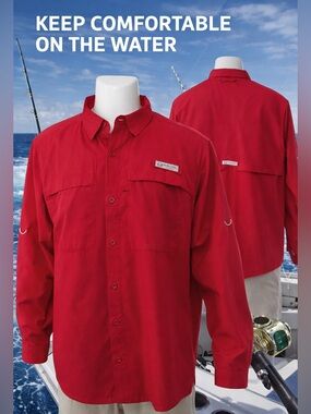 Realtree Fishing Shirt Mens Large- Bold Red Vented Button Up Long Sleeve Outdoor